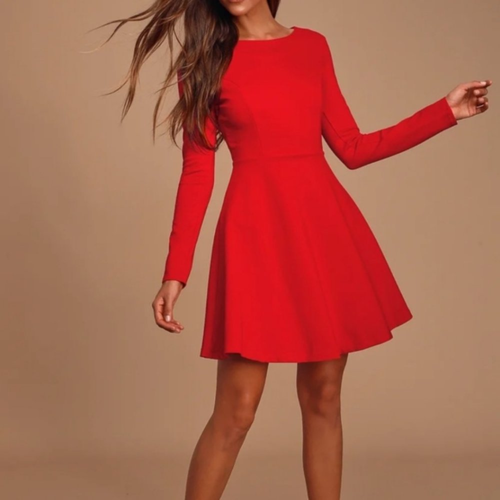 Lulu's Forever Chic Red Long Sleeve Dress